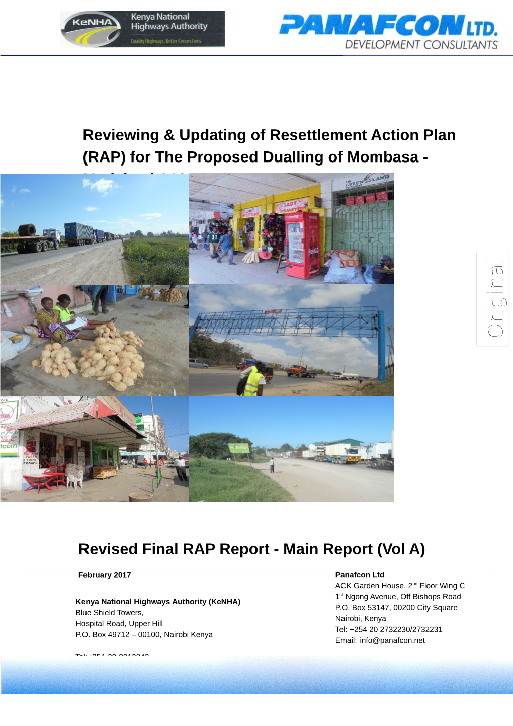 Resettlement Action Plan (RAP) for the Proposed Dualling of Mombasa - Mariakani A109 Road Project L L a a N N I I G G I I R R O O