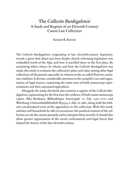 The Collectio Burdegalensis a Study and Register of an Eleventh-Century Canon Law Collection