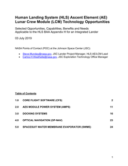 (HLS) Ascent Element (AE) Lunar Crew Module (LCM) Technology Opportunities