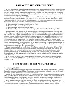 Preface to the Amplified Bible