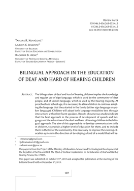 Bilingual Approach in the Education of Deaf and Hard of Hearing Children