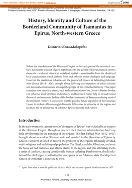 History, Identity and Culture of the Borderland Community of Tsamantas in Epirus, North-Western Greece