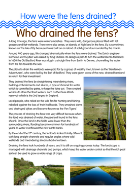 Who Drained the Fens? a Long Time Ago, the Fens Were Watery Marshes
