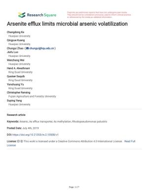 Arsenite Efflux Limits Microbial Arsenic Volatilization