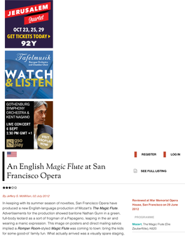 An English Magic Flute at San Francisco Opera