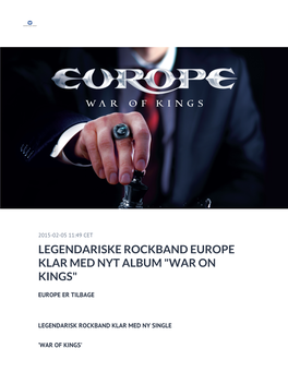 Legendariske Rockband Europe Klar Med Nyt Album "War on Kings"