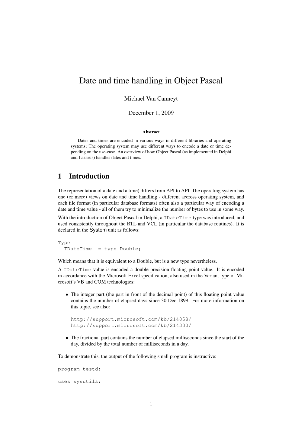 Date and Time Handling in Object Pascal