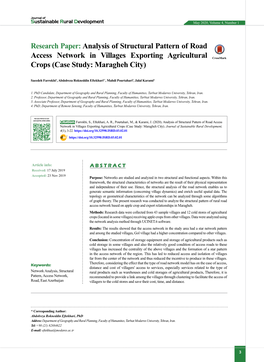 Analysis of Structural Pattern of Road Access Network in Villages Exporting Agricultural Crops (Case Study: Maragheh City)