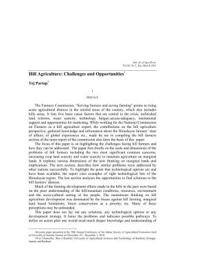 Hill Agriculture: Challenges and Opportunities∗