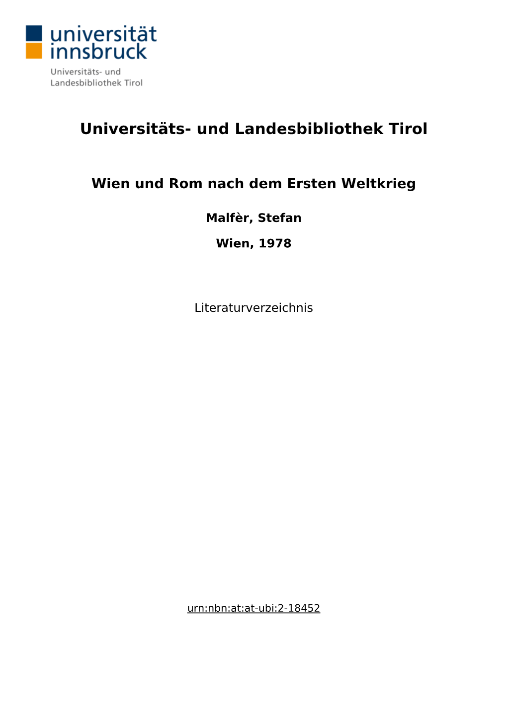 Wien Und Rom Nach Dem Ersten Weltkrieg