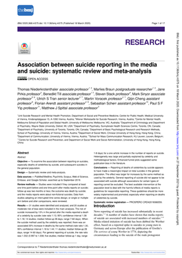 Association Between Suicide Reporting in the Media and Suicide: Systematic Review and Meta-Analysis