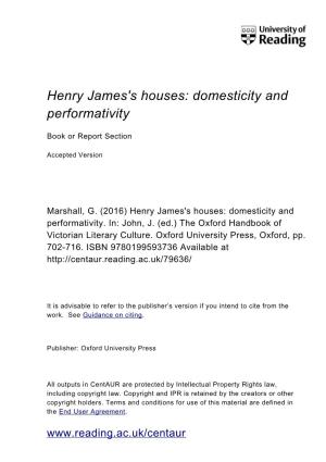 Henry James's Houses: Domesticity and Performativity