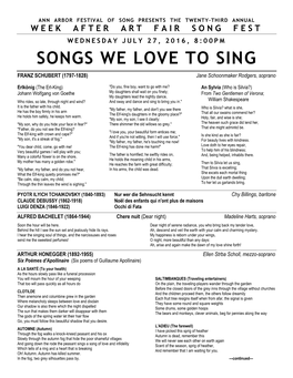 SONGS WE LOVE to SING FRANZ SCHUBERT (1797-1828) Jane Schoonmaker Rodgers, Soprano