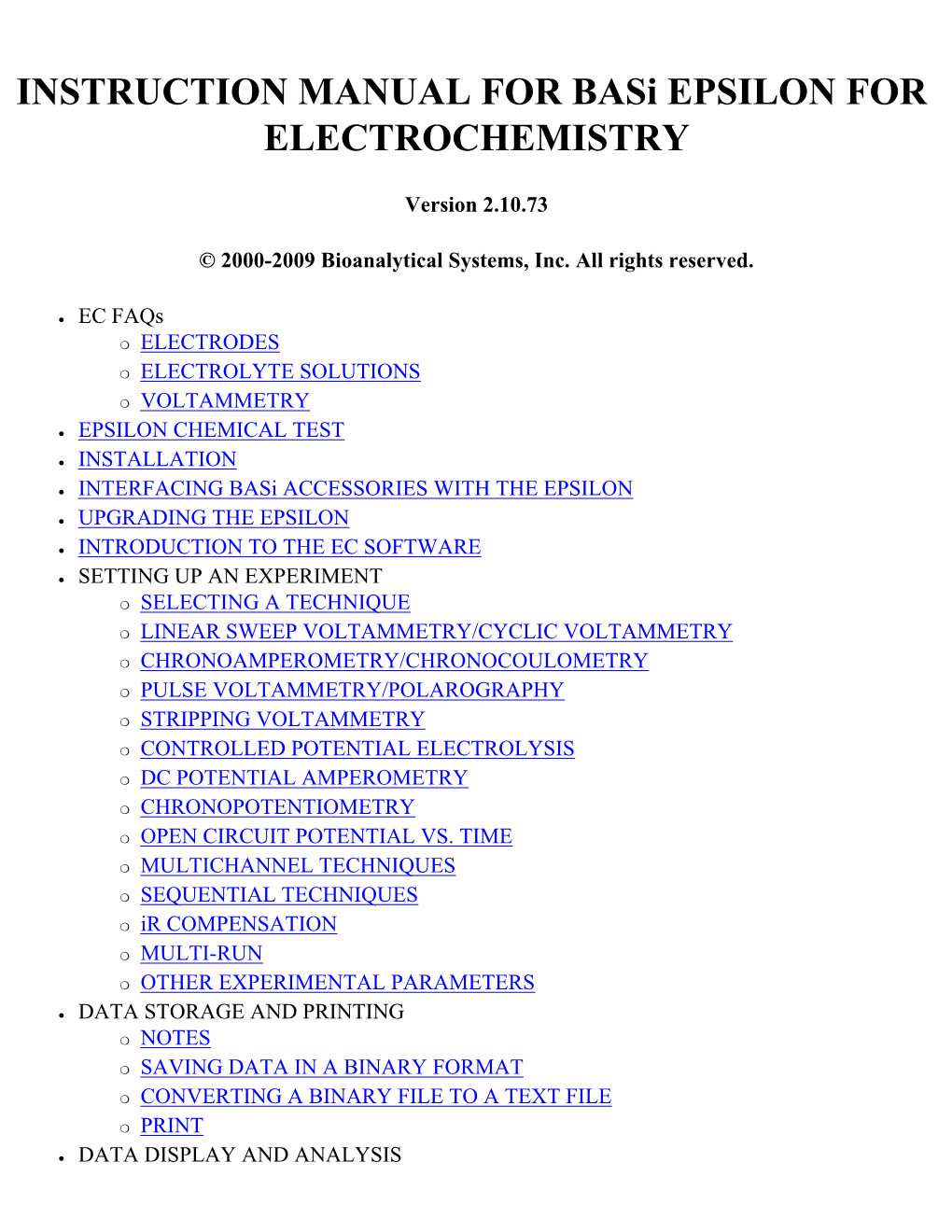 INSTRUCTION MANUAL for Basi EPSILON for ELECTROCHEMISTRY