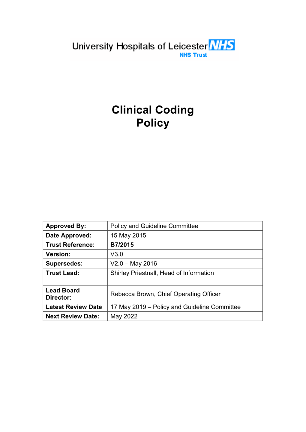 Clinical Coding Policy