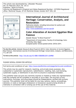 Color Alteration of Ancient Egyptian Blue Faience