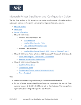 Monarch Printer Installation and Configuration Guide