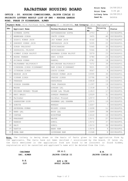 RAJASTHAN HOUSING BOARD Print Time 3:34 Pm OFFICE : DY