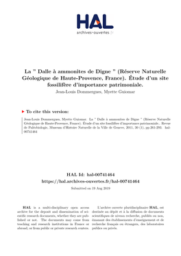 Dalle À Ammonites De Digne ” (Réserve Naturelle Géologique De Haute-Provence, France)