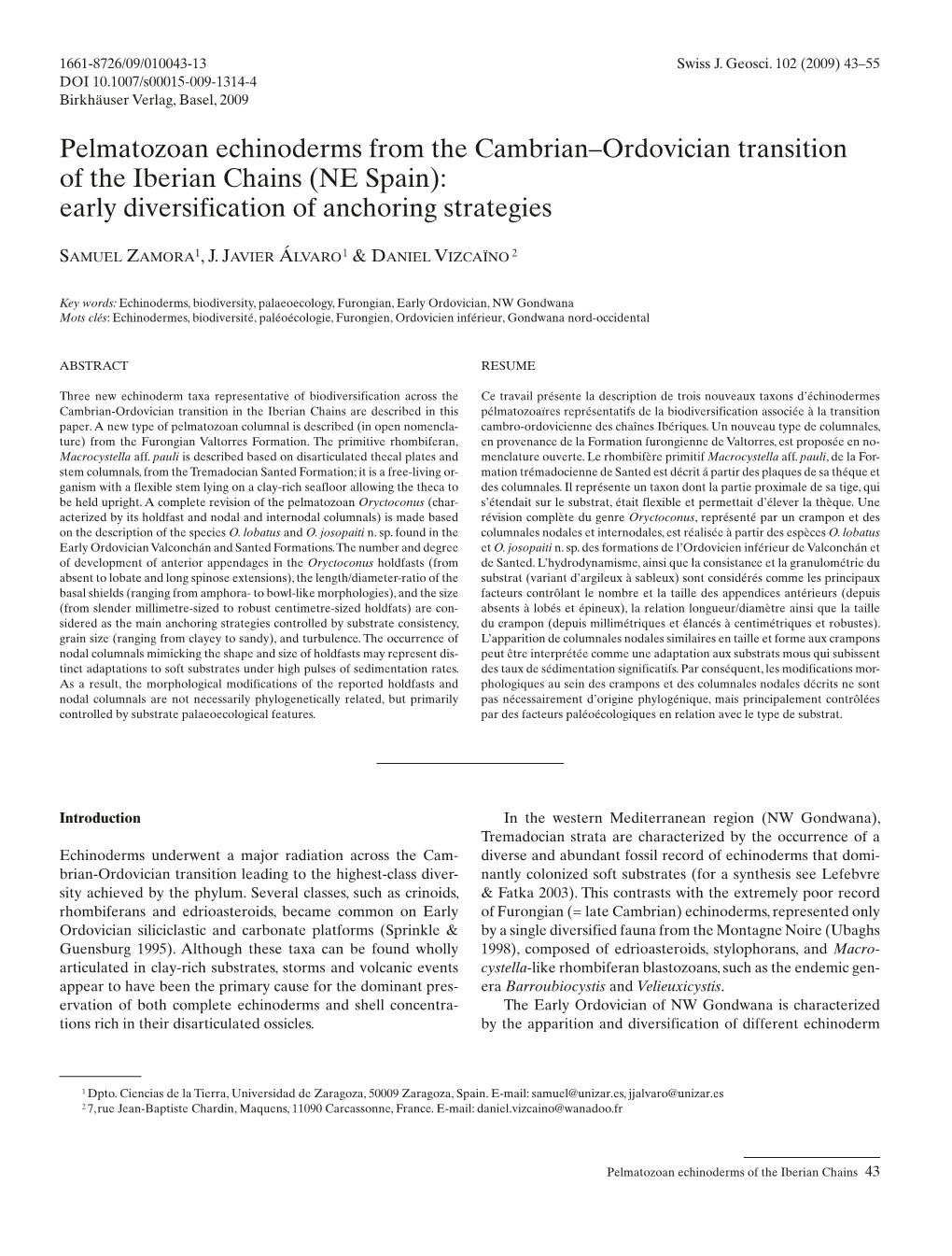 Pelmatozoan Echinoderms from the Cambrian–Ordovician Transition of the Iberian Chains (NE Spain): Early Diversification of Anchoring Strategies