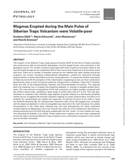 Magmas Erupted During the Main Pulse of Siberian Traps Volcanism