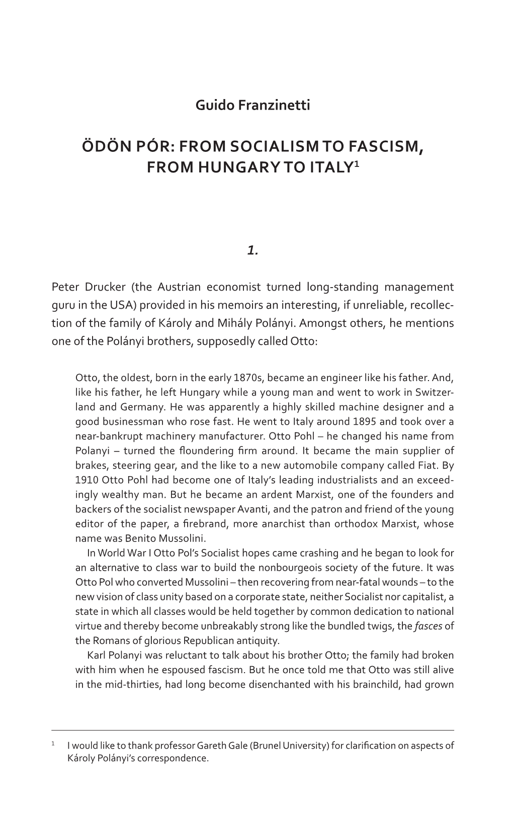 Ödön Pór: from Socialism to Fascism, from Hungary to Italy1