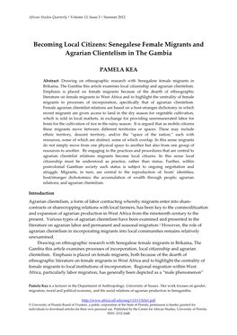 Senegalese Female Migrants and Agrarian Clientelism in the Gambia