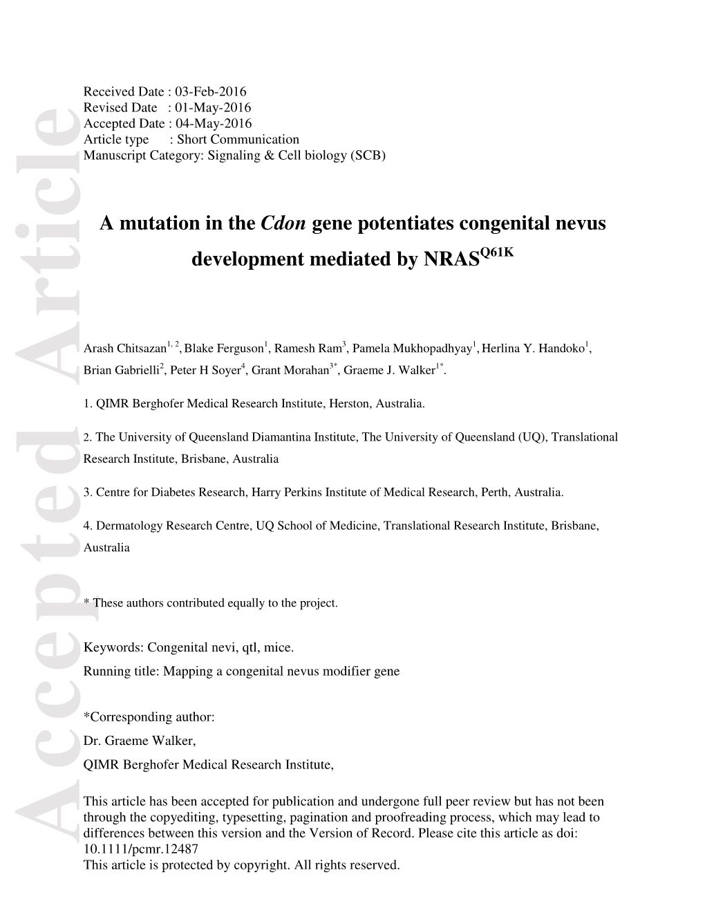 A Mutation in the Cdon Gene Potentiates Congenital Nevus Development Mediated by NRASQ61K