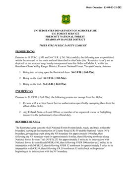 Closure Order Prescott National Forest 7-7-2021 (Pdf 265