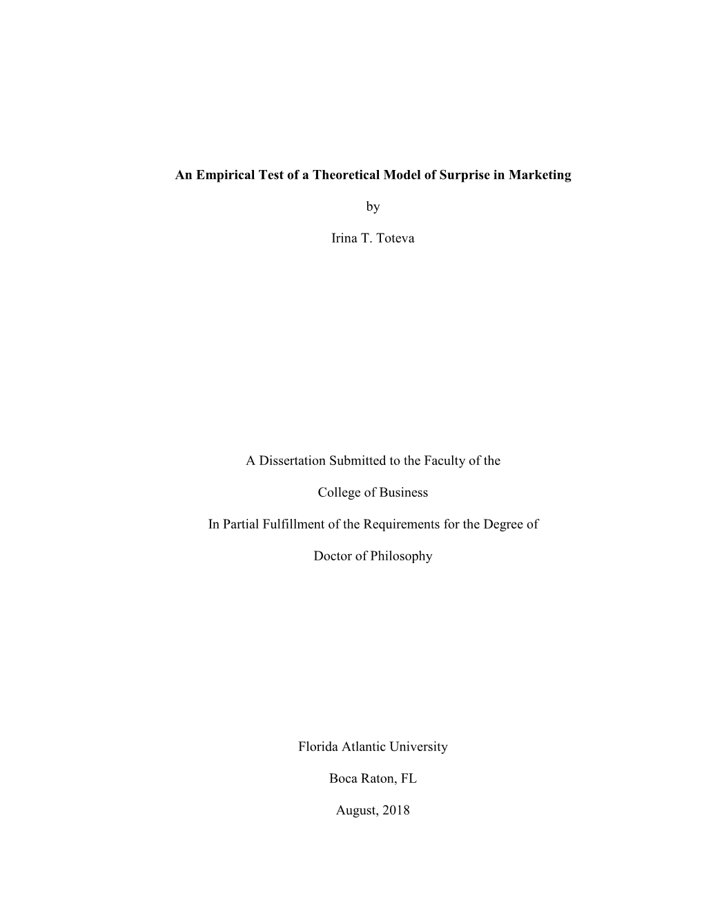 An Empirical Test of a Theoretical Model of Surprise in Marketing By