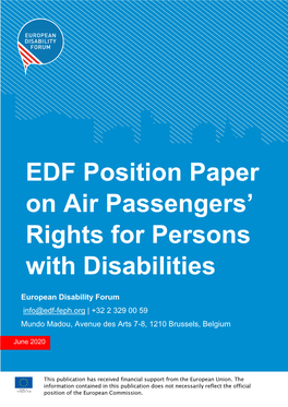 EDF Position Paper on Air Passengers' Rights for Persons With