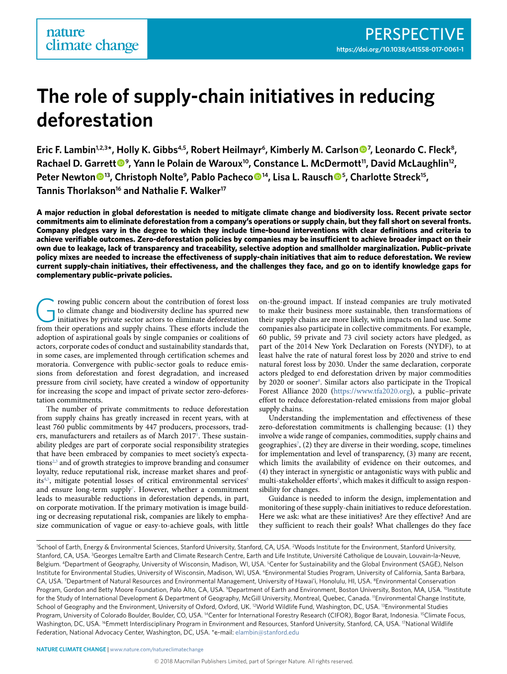 The Role of Supply-Chain Initiatives in Reducing Deforestation