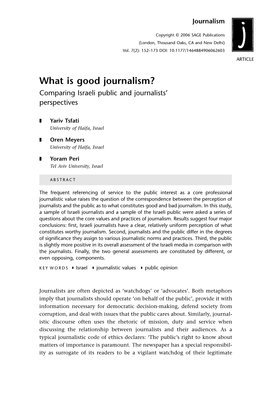 What Is Good Journalism? Comparing Israeli Public and Journalists’ Perspectives