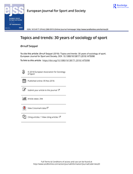 Topics and Trends: 30 Years of Sociology of Sport