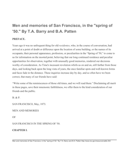 Men and Memories of San Francisco, in the "Spring of '50." by T.A. Barry and B.A