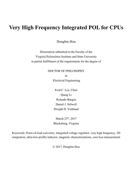 Very High Frequency Integrated POL for Cpus