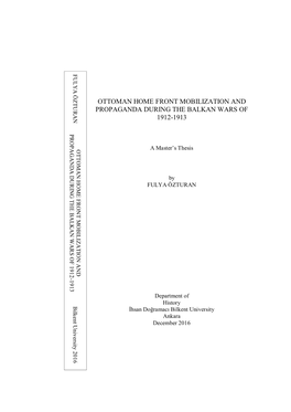 Ottoman Home Front Mobilization and Propaganda During the Balkan Wars of 1912 -1913 Propaganda During the Balkan Wars of 1912 of Wars Balkan the During Propaganda