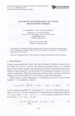 On the BV Quantizationof Gaugegro,Uitation Theory 211