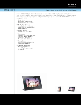 DPF-X1000/B Digital Photo Frame 10.2” LCD W/ HDMI Output