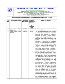 Progress Report of Upper Krishna Project As at 31