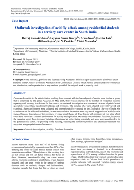 Outbreak Investigation of Acid Fly Attack Among Residential Students in a Tertiary Care Centre in South India