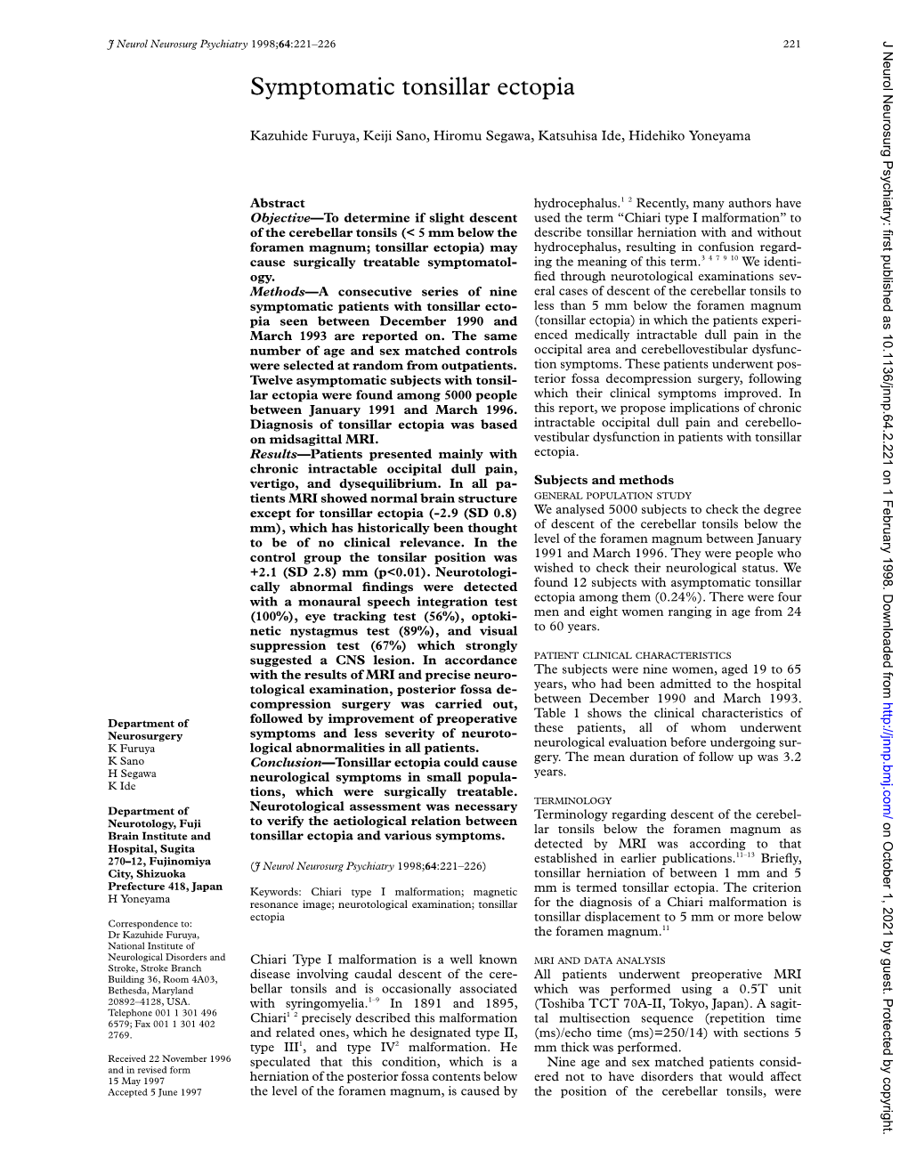 Symptomatic Tonsillar Ectopia