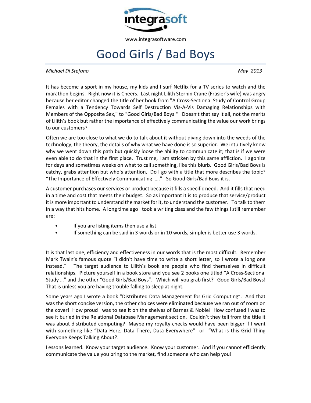 Good Girls / Bad Boys