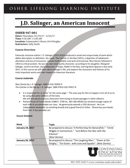 J.D. Salinger, an American Innocent