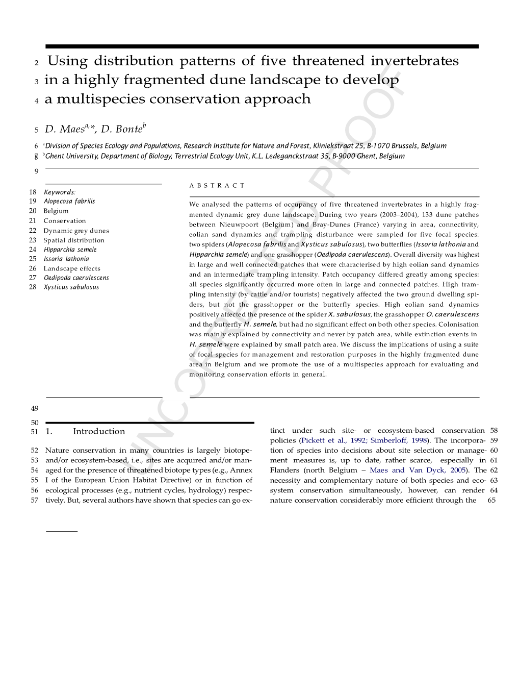 2 Using Distribution Patterns of Five Threatened Invertebrates 3 in A