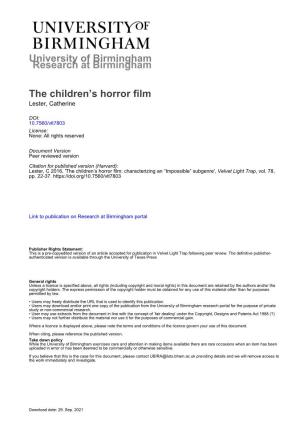 University of Birmingham the Children's Horror Film