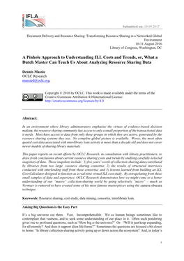 A Pinhole Approach to Understanding ILL Costs and Trends, Or, What a Dutch Master Can Teach Us About Analyzing Resource Sharing Data