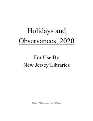 Holidays and Observances, 2020