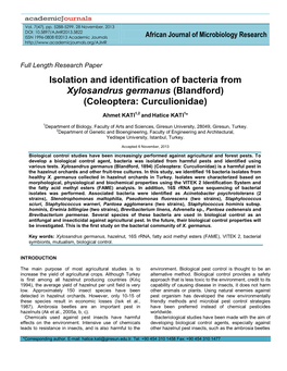 Isolation and Identification of Bacteria from Xylosandrus Germanus (Blandford)(Coleoptera: Curculionidae)