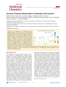 Structure Property Relationships of Carboxylic Acid Isosteres † † † ‡ † Pierrik Lassalas, Bryant Gay, Caroline Lasfargeas, Michael J